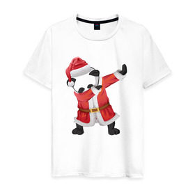 Мужская футболка хлопок с принтом Панда Санта-Клаус в Петрозаводске, 100% хлопок | прямой крой, круглый вырез горловины, длина до линии бедер, слегка спущенное плечо. | зима | новый год | панда | подарок | рождество