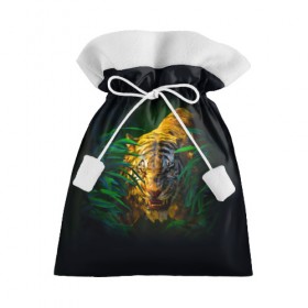 Подарочный 3D мешок с принтом Тигр в джунглях в Петрозаводске, 100% полиэстер | Размер: 29*39 см | Тематика изображения на принте: 