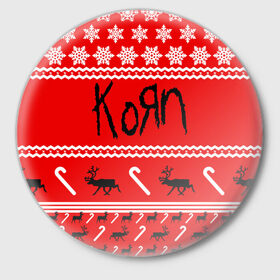 Значок с принтом Праздничный Korn в Петрозаводске,  металл | круглая форма, металлическая застежка в виде булавки | Тематика изображения на принте: 