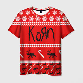 Мужская футболка 3D с принтом Праздничный Korn в Петрозаводске, 100% полиэфир | прямой крой, круглый вырез горловины, длина до линии бедер | 