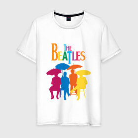 Мужская футболка хлопок с принтом The beatles в Петрозаводске, 100% хлопок | прямой крой, круглый вырез горловины, длина до линии бедер, слегка спущенное плечо. | bright | british | legendary | liverpool | rainbow | rock group | spectrum | the beatles | яркие цвета