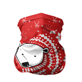 Бандана-труба 3D с принтом Белый медведь в свитере в Петрозаводске, 100% полиэстер, ткань с особыми свойствами — Activecool | плотность 150‒180 г/м2; хорошо тянется, но сохраняет форму | Тематика изображения на принте: red | snow | snowflakes | stars | sweater | white bear | winter | белый медведь | звезды | зима | красный | снег | снежинки