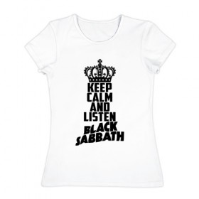 Женская футболка хлопок с принтом Keep calm and listen BS в Петрозаводске, 100% хлопок | прямой крой, круглый вырез горловины, длина до линии бедер, слегка спущенное плечо | 