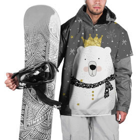 Накидка на куртку 3D с принтом Белый медведь в короне в Петрозаводске, 100% полиэстер |  | animal | bear | crown | gold | mountains | scarf | snow | snowflakes | stars | white | winter | белый | горы | животные | звезды | зима | золотая | корона | медведь | снег | снежинки | шарф