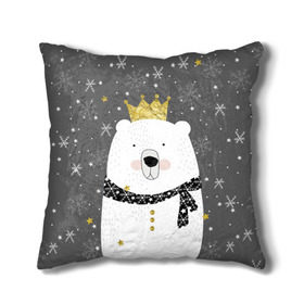 Подушка 3D с принтом Белый медведь в короне в Петрозаводске, наволочка – 100% полиэстер, наполнитель – холлофайбер (легкий наполнитель, не вызывает аллергию). | состоит из подушки и наволочки. Наволочка на молнии, легко снимается для стирки | Тематика изображения на принте: animal | bear | crown | gold | mountains | scarf | snow | snowflakes | stars | white | winter | белый | горы | животные | звезды | зима | золотая | корона | медведь | снег | снежинки | шарф