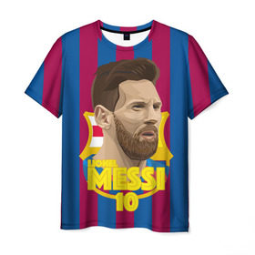 Мужская футболка 3D с принтом Lionel Messi Barcelona в Петрозаводске, 100% полиэфир | прямой крой, круглый вырез горловины, длина до линии бедер | barca | barcelona | barsa | barselona | kit | leo | mesi | messi | барса | барселона | лео | лионель | меси | месси