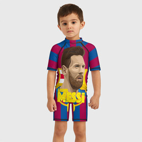 Детский купальный костюм 3D с принтом Lionel Messi Barcelona в Петрозаводске, Полиэстер 85%, Спандекс 15% | застежка на молнии на спине | barca | barcelona | barsa | barselona | kit | leo | mesi | messi | барса | барселона | лео | лионель | меси | месси
