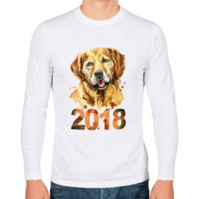 Мужской лонгслив хлопок с принтом Собака 2018 в Петрозаводске, 100% хлопок |  | зима | новый год | подарок | рождество | собака