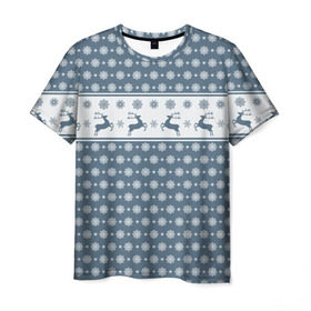 Мужская футболка 3D с принтом Свитер с оленями в Петрозаводске, 100% полиэфир | прямой крой, круглый вырез горловины, длина до линии бедер | мороз | нг | новый год | олень | рождество | свитер | снег | снежинки