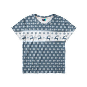 Детская футболка 3D с принтом Свитер с оленями в Петрозаводске, 100% гипоаллергенный полиэфир | прямой крой, круглый вырез горловины, длина до линии бедер, чуть спущенное плечо, ткань немного тянется | мороз | нг | новый год | олень | рождество | свитер | снег | снежинки