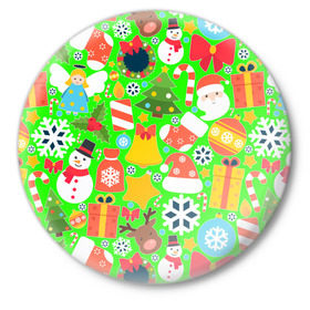 Значок с принтом Новогодняя текстура в Петрозаводске,  металл | круглая форма, металлическая застежка в виде булавки | елка | елочные игрушки | зима | подарки | снеговик