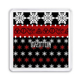 Магнит 55*55 с принтом Праздничный Led Zeppelin в Петрозаводске, Пластик | Размер: 65*65 мм; Размер печати: 55*55 мм | Тематика изображения на принте: led zeppelin | блюз | группа | джимми пейдж | джон генри бонэм | джон пол джонс | знак | красный | лед зепелен | лед зеппелин | метал | надпись | новогодний | новый год | праздник | роберт плант | рождество
