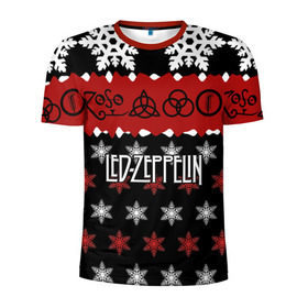 Мужская футболка 3D спортивная с принтом Праздничный Led Zeppelin в Петрозаводске, 100% полиэстер с улучшенными характеристиками | приталенный силуэт, круглая горловина, широкие плечи, сужается к линии бедра | led zeppelin | блюз | группа | джимми пейдж | джон генри бонэм | джон пол джонс | знак | красный | лед зепелен | лед зеппелин | метал | надпись | новогодний | новый год | праздник | роберт плант | рождество
