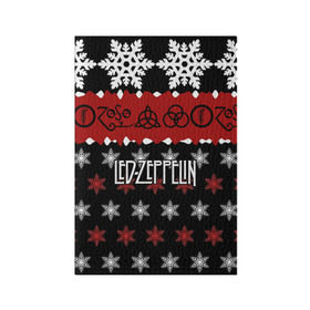 Обложка для паспорта матовая кожа с принтом Праздничный Led Zeppelin в Петрозаводске, натуральная матовая кожа | размер 19,3 х 13,7 см; прозрачные пластиковые крепления | led zeppelin | блюз | группа | джимми пейдж | джон генри бонэм | джон пол джонс | знак | красный | лед зепелен | лед зеппелин | метал | надпись | новогодний | новый год | праздник | роберт плант | рождество