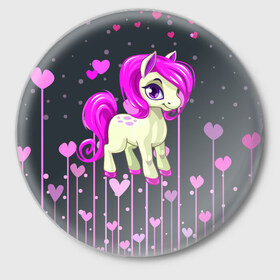 Значок с принтом Pony в Петрозаводске,  металл | круглая форма, металлическая застежка в виде булавки | pink | poni | pony | лошадка | лошадь | пони | розовый