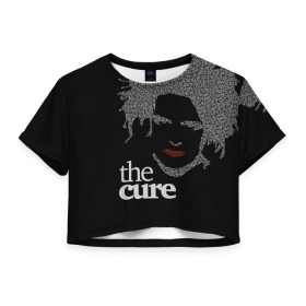 Женская футболка 3D укороченная с принтом The Cure в Петрозаводске, 100% полиэстер | круглая горловина, длина футболки до линии талии, рукава с отворотами | robert smith | rock band | the cure | uk | британия | роберт смит | рок группа