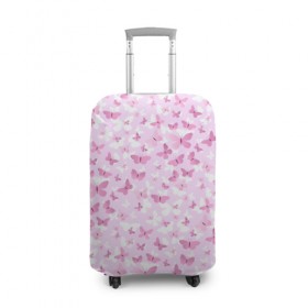 Чехол для чемодана 3D с принтом Розовые бабочки в Петрозаводске, 86% полиэфир, 14% спандекс | двустороннее нанесение принта, прорези для ручек и колес | 