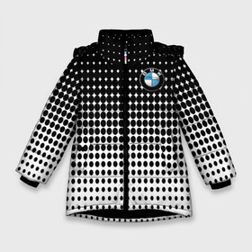 Зимняя куртка для девочек 3D с принтом BMW 2018 Black and White IV в Петрозаводске, ткань верха — 100% полиэстер; подклад — 100% полиэстер, утеплитель — 100% полиэстер. | длина ниже бедра, удлиненная спинка, воротник стойка и отстегивающийся капюшон. Есть боковые карманы с листочкой на кнопках, утяжки по низу изделия и внутренний карман на молнии. 

Предусмотрены светоотражающий принт на спинке, радужный светоотражающий элемент на пуллере молнии и на резинке для утяжки. | Тематика изображения на принте: bmw | автомобильные | бмв | машины