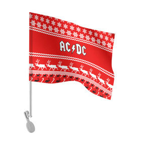 Флаг для автомобиля с принтом Праздничный AC/DC в Петрозаводске, 100% полиэстер | Размер: 30*21 см | ac dc | acdc |   снежинки | ангус янг | ас дс | асдс | крис слэйд | новогодний | новый год | рождество | стиви янг | эксл роуз