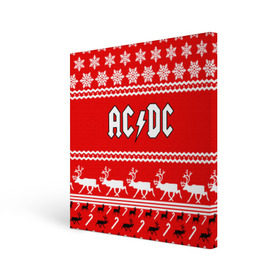 Холст квадратный с принтом Праздничный AC/DC в Петрозаводске, 100% ПВХ |  | ac dc | acdc |   снежинки | ангус янг | ас дс | асдс | крис слэйд | новогодний | новый год | рождество | стиви янг | эксл роуз