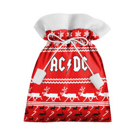 Подарочный 3D мешок с принтом Праздничный AC/DC в Петрозаводске, 100% полиэстер | Размер: 29*39 см | Тематика изображения на принте: ac dc | acdc |   снежинки | ангус янг | ас дс | асдс | крис слэйд | новогодний | новый год | рождество | стиви янг | эксл роуз