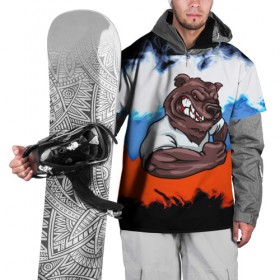 Накидка на куртку 3D с принтом Медведь в Петрозаводске, 100% полиэстер |  | abstraction | grunge | абстракция | краска | медведь | русский | триколор | я русский
