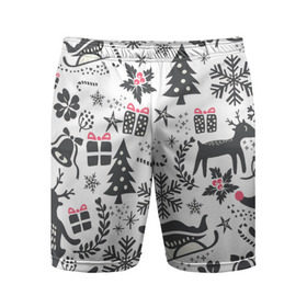 Мужские шорты 3D спортивные с принтом Дуx рождества в Петрозаводске,  |  | год | елка | зима | колокольчик  | новый | олень | подарки | праздник | сани | снег | снежинки | узор
