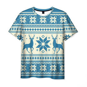 Мужская футболка 3D с принтом Наш веселый Новый год в Петрозаводске, 100% полиэфир | прямой крой, круглый вырез горловины, длина до линии бедер | Тематика изображения на принте: новый год | олень | свитер | снег | снежинки | узор