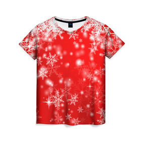 Женская футболка 3D с принтом Новогоднее чудо 1 в Петрозаводске, 100% полиэфир ( синтетическое хлопкоподобное полотно) | прямой крой, круглый вырез горловины, длина до линии бедер | новый год | снег | снежинки