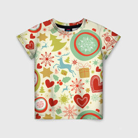 Детская футболка 3D с принтом Новогодние чудеса в Петрозаводске, 100% гипоаллергенный полиэфир | прямой крой, круглый вырез горловины, длина до линии бедер, чуть спущенное плечо, ткань немного тянется | милый | паттерн | разноцветный | рождество | светлый