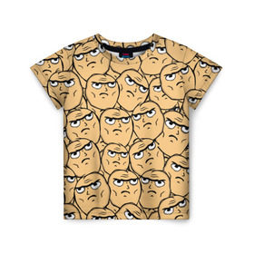 Детская футболка 3D с принтом MEME DETERMINED NOT OKAY в Петрозаводске, 100% гипоаллергенный полиэфир | прямой крой, круглый вырез горловины, длина до линии бедер, чуть спущенное плечо, ткань немного тянется | determined not okay | meme | лицо | мем | определённо не всё в порядке