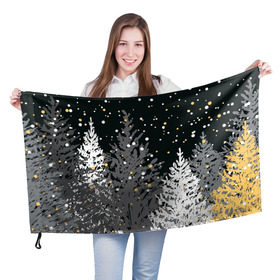Флаг 3D с принтом Ёлки в Петрозаводске, 100% полиэстер | плотность ткани — 95 г/м2, размер — 67 х 109 см. Принт наносится с одной стороны | елка | новый год | снег | снежинки