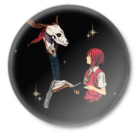 Значок с принтом Mahou Tsukai no Yome в Петрозаводске,  металл | круглая форма, металлическая застежка в виде булавки | девушка | красные волосы | монстр | невеста чародея
