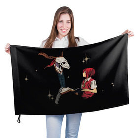 Флаг 3D с принтом Mahou Tsukai no Yome в Петрозаводске, 100% полиэстер | плотность ткани — 95 г/м2, размер — 67 х 109 см. Принт наносится с одной стороны | девушка | красные волосы | монстр | невеста чародея
