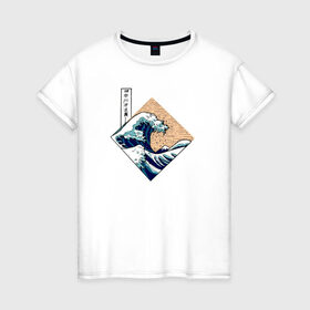 Женская футболка хлопок с принтом Большая волна в Канагаве в Петрозаводске, 100% хлопок | прямой крой, круглый вырез горловины, длина до линии бедер, слегка спущенное плечо | japan | kanagawa wave | большая волна в канагаве | канагава | япония