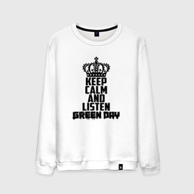 Мужской свитшот хлопок с принтом Keep calm and listen Green Day в Петрозаводске, 100% хлопок |  | american idiot | green day | альтернативный | билли джо армстронг | грин дей | группа | зелёный день | майк дёрнт | музыка | надпись | панк | поп | поппанк | рок | тре кул