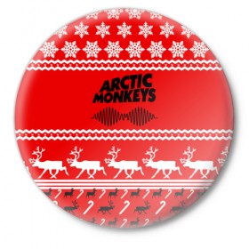 Значок с принтом Arctic Monkeys в Петрозаводске,  металл | круглая форма, металлическая застежка в виде булавки | arc | алекс тёрнер | арктик | арктические | гаражный | группа | джейми кук | знак | инди | красный | манкис | мартышки | музыка | надпись | ник о мэлли | новогодний | новый год | обезьяна | постпанк
