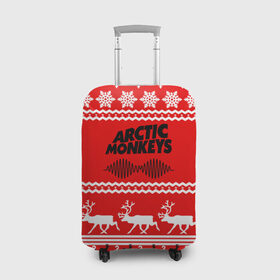 Чехол для чемодана 3D с принтом Arctic Monkeys в Петрозаводске, 86% полиэфир, 14% спандекс | двустороннее нанесение принта, прорези для ручек и колес | arc | алекс тёрнер | арктик | арктические | гаражный | группа | джейми кук | знак | инди | красный | манкис | мартышки | музыка | надпись | ник о мэлли | новогодний | новый год | обезьяна | постпанк
