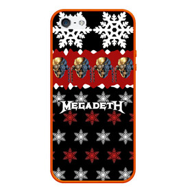 Чехол для iPhone 5/5S матовый с принтом Праздничный Megadeth в Петрозаводске, Силикон | Область печати: задняя сторона чехла, без боковых панелей | me | megadeth | группа | дирк вербурен | дэвид эллефсон | дэйв мастейн | знак | кико лоурейро | красный | мегадет | метал | надпись | новогодний | новый год | праздник | рождество | рок | снежинки | трэш