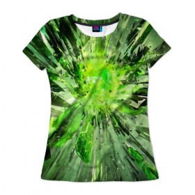 Женская футболка 3D с принтом Кристальная абстракция в Петрозаводске, 100% полиэфир ( синтетическое хлопкоподобное полотно) | прямой крой, круглый вырез горловины, длина до линии бедер | абстракция | геометрия | зеленый | кристаллы | стекло