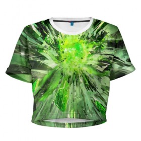 Женская футболка 3D укороченная с принтом Кристальная абстракция в Петрозаводске, 100% полиэстер | круглая горловина, длина футболки до линии талии, рукава с отворотами | абстракция | геометрия | зеленый | кристаллы | стекло