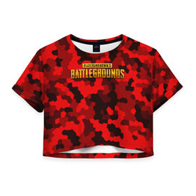 Женская футболка 3D укороченная с принтом PUBG Red Military в Петрозаводске, 100% полиэстер | круглая горловина, длина футболки до линии талии, рукава с отворотами | battle royal | playerunknowns battlegrounds | pubg | пабг | пубг