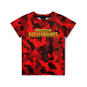 Детская футболка 3D с принтом PUBG Red Military в Петрозаводске, 100% гипоаллергенный полиэфир | прямой крой, круглый вырез горловины, длина до линии бедер, чуть спущенное плечо, ткань немного тянется | battle royal | playerunknowns battlegrounds | pubg | пабг | пубг