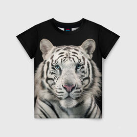 Детская футболка 3D с принтом White tiger в Петрозаводске, 100% гипоаллергенный полиэфир | прямой крой, круглый вырез горловины, длина до линии бедер, чуть спущенное плечо, ткань немного тянется | Тематика изображения на принте: tiger white | белый тигр | дикая кошка | тигр