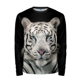 Мужской лонгслив 3D с принтом White tiger в Петрозаводске, 100% полиэстер | длинные рукава, круглый вырез горловины, полуприлегающий силуэт | tiger white | белый тигр | дикая кошка | тигр