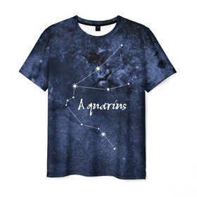 Мужская футболка 3D с принтом Водолей (Aquarius) в Петрозаводске, 100% полиэфир | прямой крой, круглый вырез горловины, длина до линии бедер | Тематика изображения на принте: aquarius | водолей | звезды | знаки зодиака | космос | созвездие