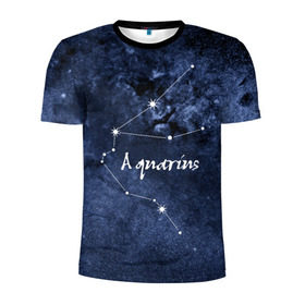 Мужская футболка 3D спортивная с принтом Водолей (Aquarius) в Петрозаводске, 100% полиэстер с улучшенными характеристиками | приталенный силуэт, круглая горловина, широкие плечи, сужается к линии бедра | Тематика изображения на принте: aquarius | водолей | звезды | знаки зодиака | космос | созвездие