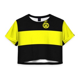 Женская футболка 3D укороченная с принтом Borussia 2018 Black and Yellow в Петрозаводске, 100% полиэстер | круглая горловина, длина футболки до линии талии, рукава с отворотами | боруссия | дортмунд