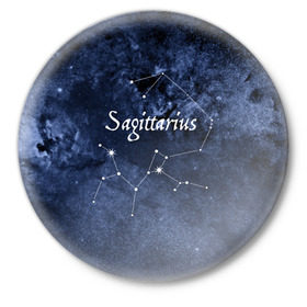 Значок с принтом Стрелец(Sagittarius) в Петрозаводске,  металл | круглая форма, металлическая застежка в виде булавки | Тематика изображения на принте: sagittarius | звезды | знаки зодиака | космос | созвездие | стрелец