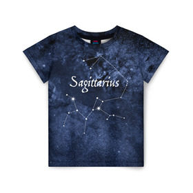Детская футболка 3D с принтом Стрелец(Sagittarius) в Петрозаводске, 100% гипоаллергенный полиэфир | прямой крой, круглый вырез горловины, длина до линии бедер, чуть спущенное плечо, ткань немного тянется | Тематика изображения на принте: sagittarius | звезды | знаки зодиака | космос | созвездие | стрелец